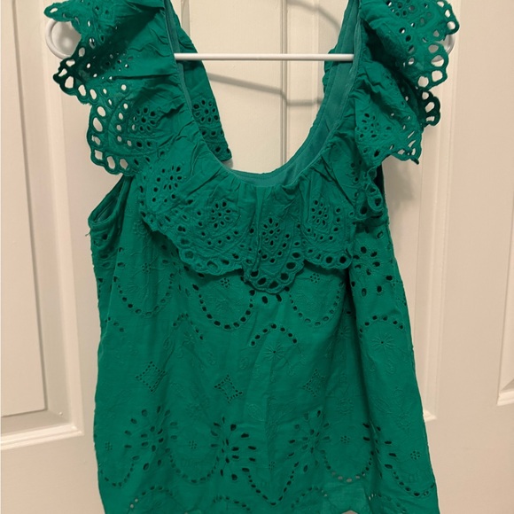 Green Eyelet Ruffle Top - Picture 3 of 7